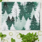 Waldgrüne Winterbäume Schnee Weihnachten Küche Geschirrtuch (Gefaltet)