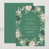 Waldgrüne zeitlose Rosenhochzeit Einladung (Vorne/Hinten)