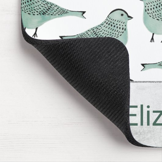 Waldgrüner Aquarellvogel, schwarze Pinselstriche Mousepad (Ecke)