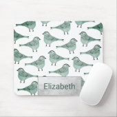 Waldgrüner Aquarellvogel, schwarze Pinselstriche Mousepad (Mit Mouse)