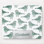 Waldgrüner Aquarellvogel, schwarze Pinselstriche Mousepad (Vorne)