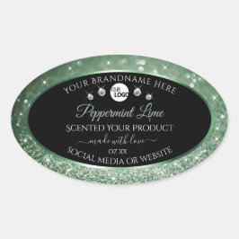 Waldgrüner Glitzer - Schwarze Produktzeichen und - Ovaler Aufkleber