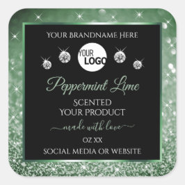 Waldgrüner Glitzer - Schwarze Produktzeichen und - Quadratischer Aufkleber