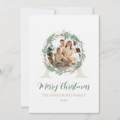 Waldgrüner Kranz Gold Monogramm Foto Weihnachten (Vorderseite)