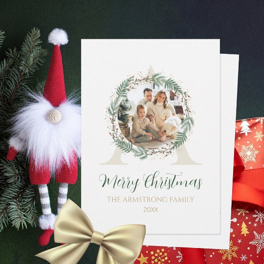 Waldgrüner Kranz Gold Monogramm Foto Weihnachten