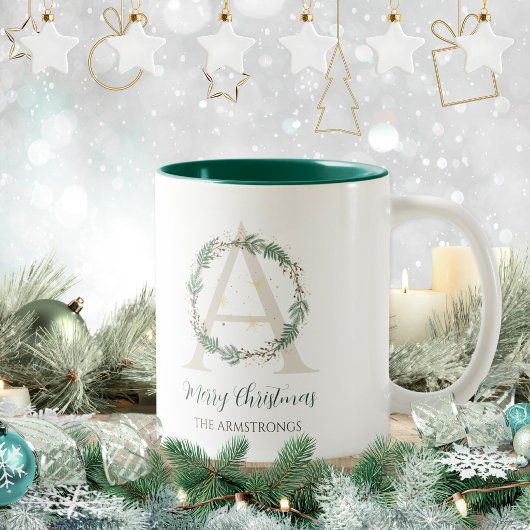 Waldgrüner Kranz Monogramm Weihnachtsinitiale Kaffeetasse