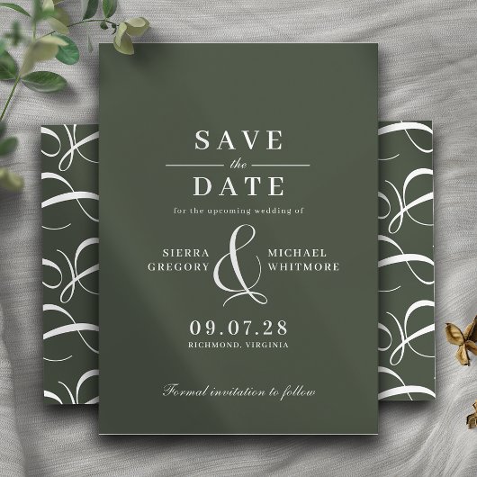 Waldgrüner Moos | Formale moderne Retro-Typografie Save The Date