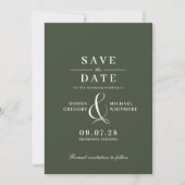 Waldgrüner Moos | Formale moderne Retro-Typografie Save The Date (Vorderseite)