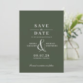 Waldgrüner Moos | Formale moderne Retro-Typografie Save The Date (Stehend Vorderseite)