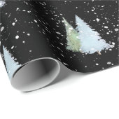 Waldgrüner Schwarzer Weihnachtsbaum und Schneefloc Geschenkpapier (Rolleneckpunkt)