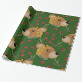 Waldgrüner Weihnachts-Teddybär Geschenkpapier (Ungerollt)