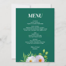 Waldgrünes Blumen Hochzeitsmenü zum Ausdrucken