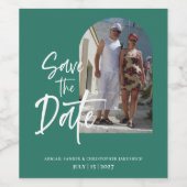 Waldgrünes Foto Save the Date Einladung Weinetikett (Einzelnes Label)