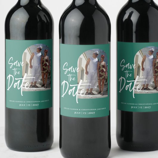 Waldgrünes Foto Save the Date Einladung Weinetikett