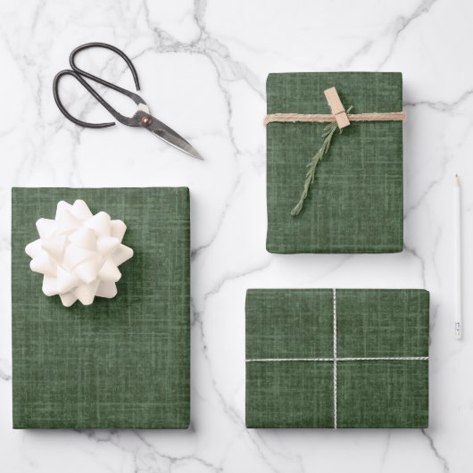 Waldgrünes Leinen Geschenkpapier Set (Vorderseite)