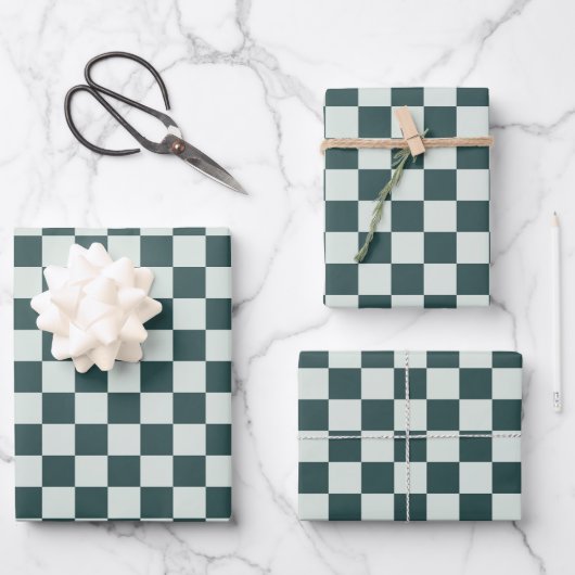 Waldgrünes Moos-Schachbrettmuster Geschenkpapier Set (Vorderseite)
