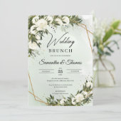 Waldgrünes Olivenblätterdach Gold Hochzeitsbrunch Einladung (Stehend Vorderseite)