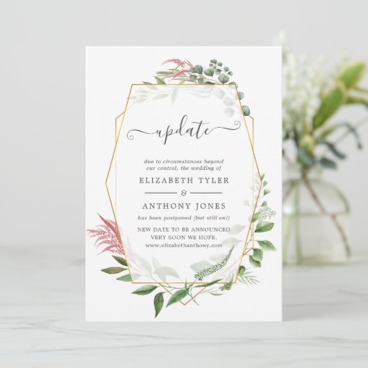 Waldherbarium Geometric Wedding Update Einladung (Stehend Vorderseite)