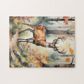 Waldhirsch-Aquarell-Fuchs Herbst Puzzle (Horizontal)