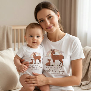 Waldhirsch-Baby-Mama-Liebe-Erster-Muttertag-Kunst Baby Strampler