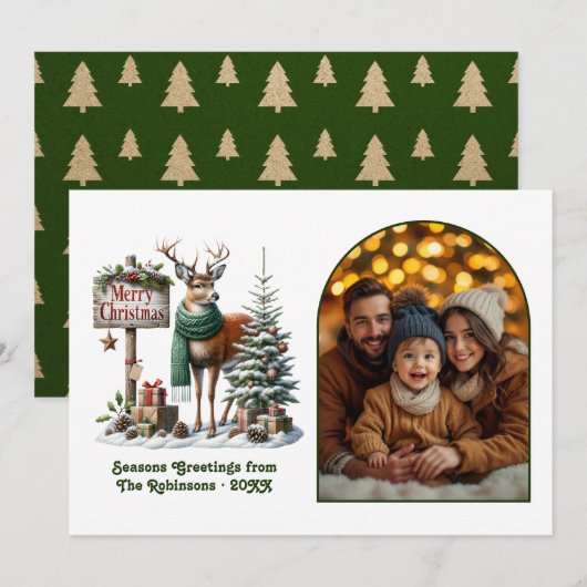Waldhirsch Frohe Weihnachten Rustikales Wald Foto (Vorne/Hinten)