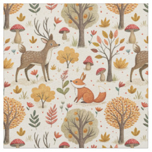 Waldhirsch & Fuchs Herbstwald Tiermuster Stoff