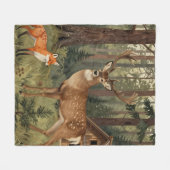 Waldhirsch-Fuchs-Waldhütte-Szene Fleecedecke (Vorderseite (Horizontal))