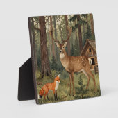 Waldhirsch-Fuchs-Waldhütte-Szene Fotoplatte (Vorderseite)
