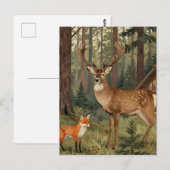 Waldhirsch-Fuchs-Waldhütte-Szene Postkarte (Vorne/Hinten)