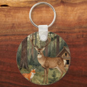 Waldhirsch-Fuchs-Waldhütte-Szene Schlüsselanhänger (Vorderseite)