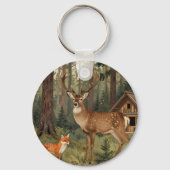 Waldhirsch-Fuchs-Waldhütte-Szene Schlüsselanhänger (Rückseite)