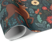 Waldhirsch- und Blumen-Feiertagsgeschenkverpackung Geschenkpapier (Rolleneckpunkt)