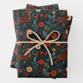Waldhirsch- und Blumen-Feiertagsgeschenkverpackung Geschenkpapier Set (Beispiel)