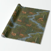 Waldhirsch-Wald-Bach-Nahtloses Muster Geschenkpapier (Ungerollt)