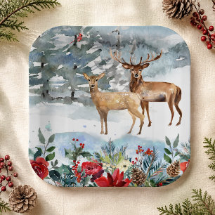 Waldhirsch-Weihnachten Pappteller