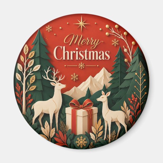 Waldhirsch-Weihnachtsgeschenk Magnet (Vorne)