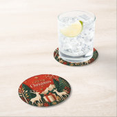 Waldhirsch-Weihnachtsgeschenk Runder Pappuntersetzer (Vor Ort)