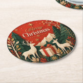 Waldhirsch-Weihnachtsgeschenk Runder Pappuntersetzer (Angewinkelt)