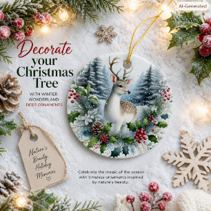 Waldhirsch-Weihnachtskranz Keramik Natur Ornament