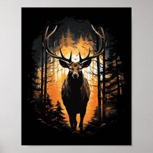 Waldhirsch-Wildtier-Tierillustration 1 Poster