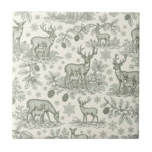 Waldhirsch-Winter-Toile-Muster Fliese (Vorderseite)