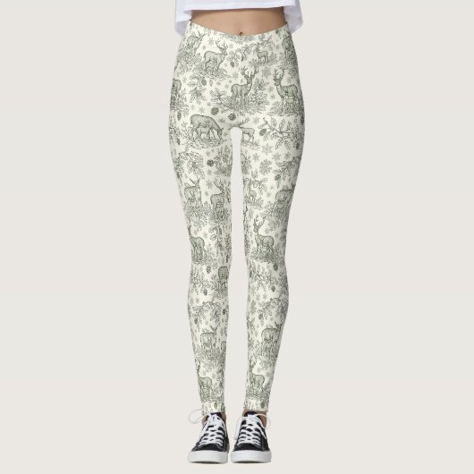 Waldhirsch-Winter-Toile-Muster Leggings (Vorderseite)