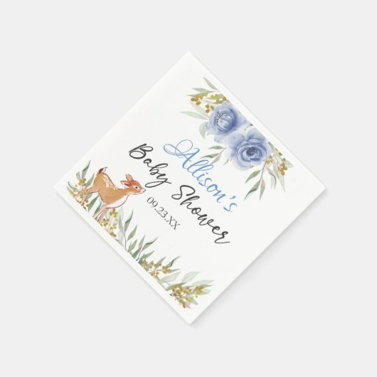 Waldhirsche Babydusche Blau Serviette (Ecke)