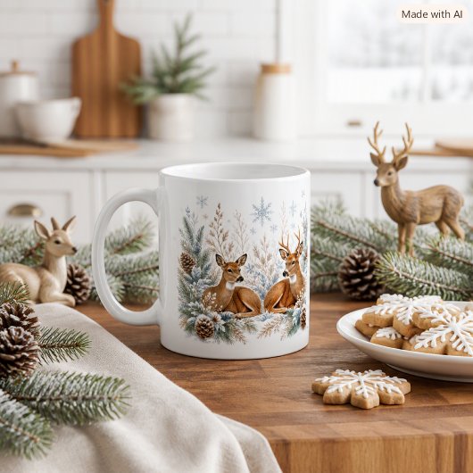 Waldhirsche im Winterschnee Saisonale Kaffeetasse
