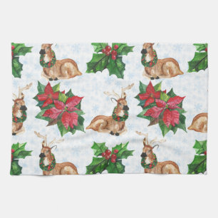 Waldhirsche in Aquarellen Weihnachten Geschirrtuch