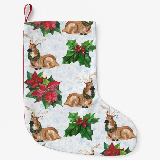 Waldhirsche in Aquarellen Weihnachten Kleiner Weihnachtsstrumpf (Vorderseite)