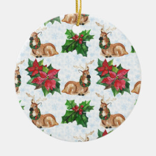 Waldhirsche in Wasserfarben-Weihnachten Keramik Ornament