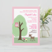 Waldhirsche (rosa) Kinderdusche Einladung (Stehend Vorderseite)