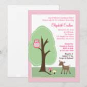 Waldhirsche (rosa) Kinderdusche Einladung (Vorne/Hinten)