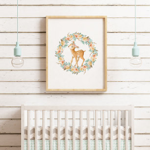 Waldhirsche Tiere Kinderzimmer Kunst Kinder Wand Poster